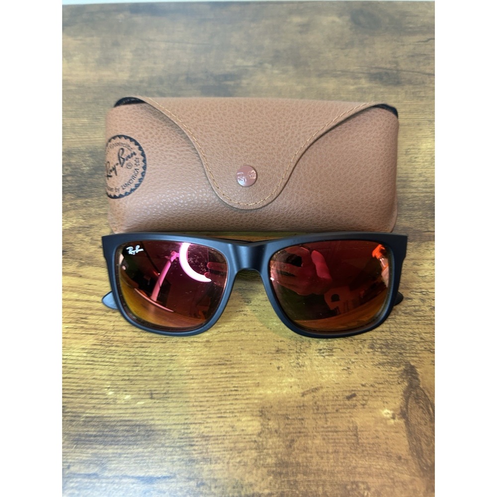 Ray-Ban Justin RB4165 622/6Q Matte Black Red Mirror Sunglasses 54mm Italy